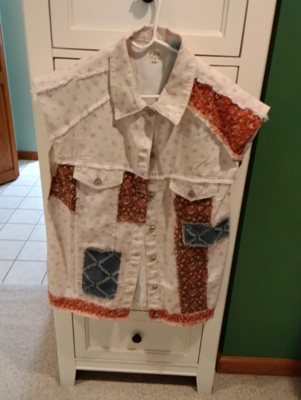 POL Sleeveless Patchwork VEST. with Orange & Blue Accents